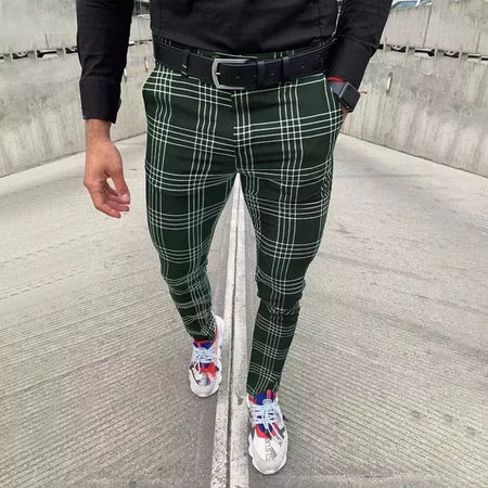 Calça xadrez casual masculina, calça stretch social, cintura média, magro, escritório de negócios, trabalhando, festa, terno masculino, outono, verão