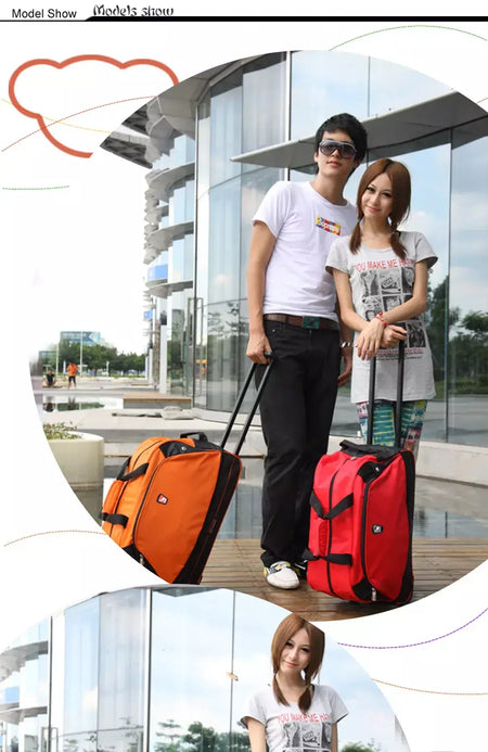 OIWAS-mochila masculina com carrinho, mala de rolamento dobrável, repelente de água, bagagem de mão com rodas, bolsa de mão, pacote de expansão de 56 litros