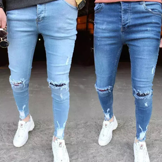 Calças de brim masculinas calças de brim denim calças casuais tendência calças de brim magros para homens moda calças de lápis roupas masculinas