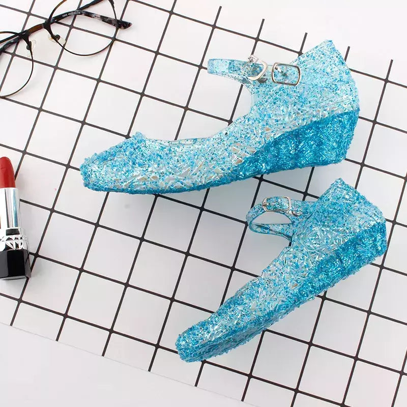 Sandálias de cristal princesa geléia sapatos de salto alto meninas princesa sapatos crianças cosplay festa sapatos de dança