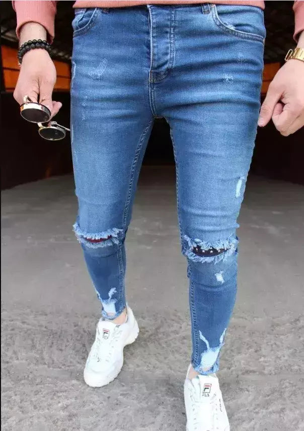 Calças de brim masculinas calças de brim denim calças casuais tendência calças de brim magros para homens moda calças de lápis roupas masculinas