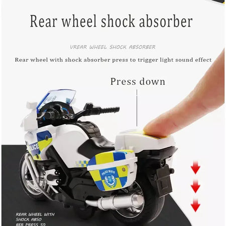 1/14 modelo de carro liga puxar para trás motocicleta locomotiva masculina carro de polícia com luz e veículos de simulação de música brinquedos infantis