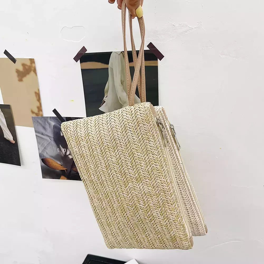 Moda feminina boêmio tecido embreagem wristlet saco casual senhoras praia verão cor sólida pequenas bolsas bolsa branco bege presentes