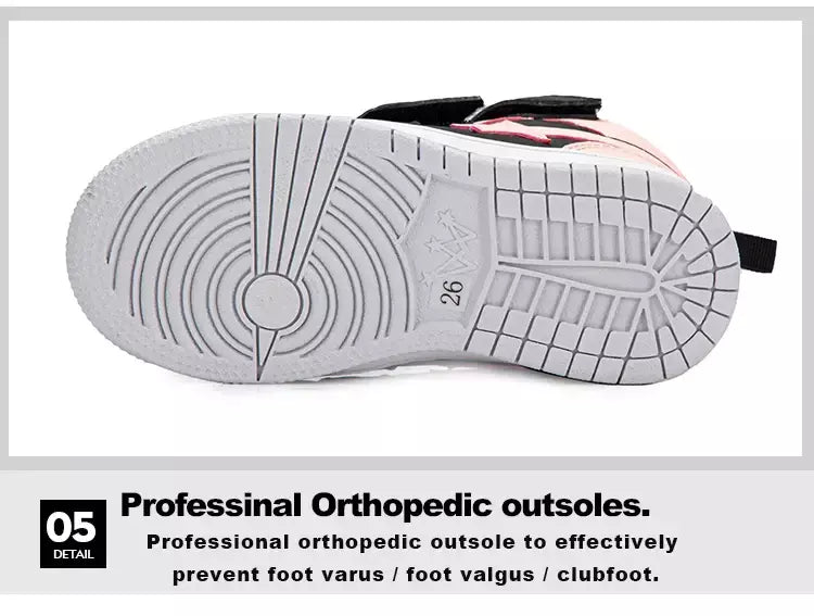 Sapatilhas para crianças, sapatos ortopédicos para crianças, ponta dos pés, suporte de tornozelo alto para caminhada, tênis de sola antiderrapante de fundo duro para meninas meninos pés chatos