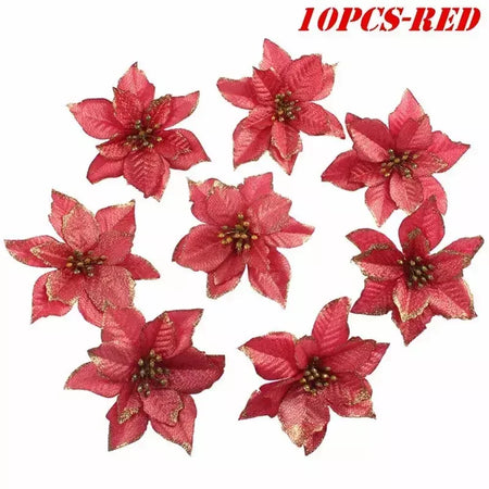 10 pçs grandes lantejoulas flor de natal glitter poinsétia 5.5 polegada flores artificiais enfeites de árvore de natal decorações para casa