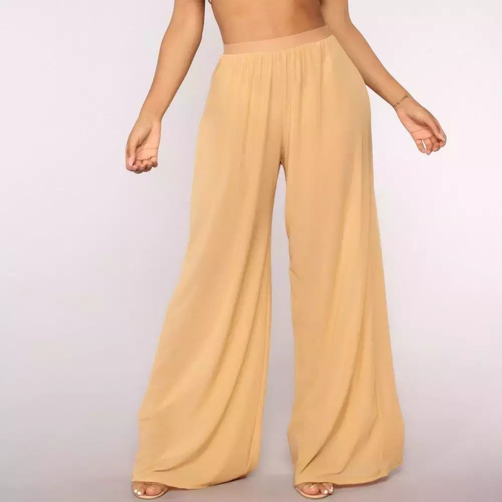 Mulheres Ver Através Boho Perna Larga Calças de Cintura Alta, Praia Longa Solta Malha Calças Pura, Bikini Bottom Cover-Up Beachwear