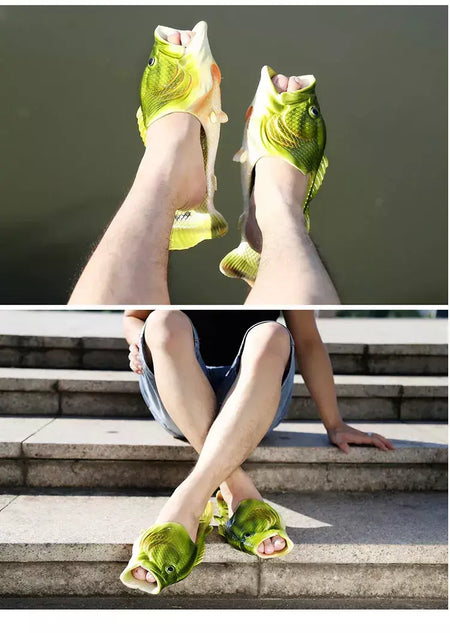 Família engraçado sapatos de peixe chinelos femininos tamanho grande 32-47 alta qualidade pvc meninas sapatos de verão chinelos de praia mulher slides