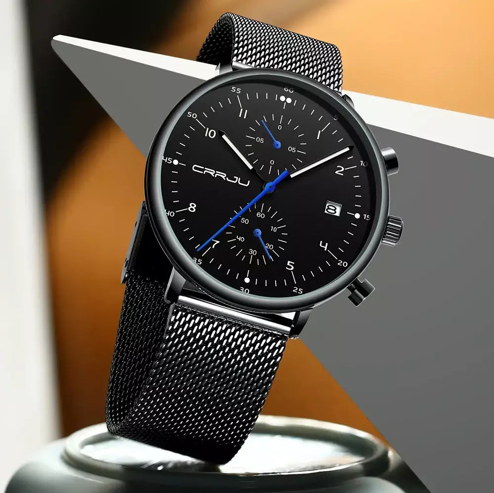Crrju relógio masculino topo de luxo marca aço inoxidável relógio de pulso militar à prova dwaterproof água data quartzo relógios relogio masculino