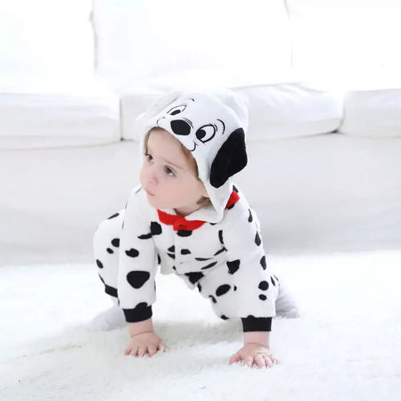 Umorden bebê dálmatas manchado cão traje kigurumi dos desenhos animados animal macacão infantil da criança macacão flanela halloween fantasia vestido