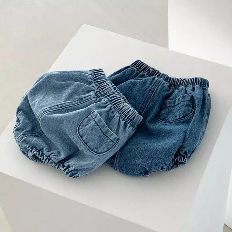 Adorável bebê meninos shorts verão casual denim calças curtas para a criança meninas bolsos design roupas crianças calças jeans 0-24m