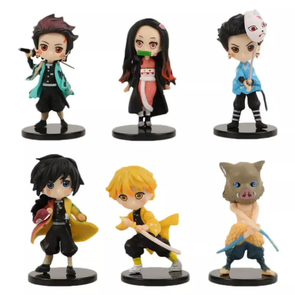 Anime 6 pçs demônio assassino figura 7cm kimetsu não yaiba figura q posket kamado tanjirou kamado nezuko agatsuma figura brinquedos