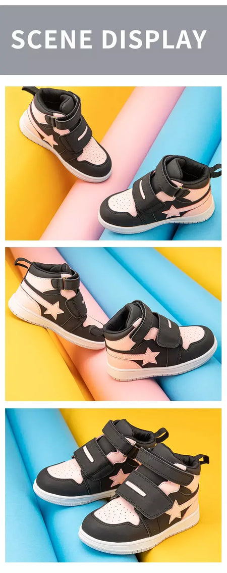 Sapatilhas para crianças, sapatos ortopédicos para crianças, ponta dos pés, suporte de tornozelo alto para caminhada, tênis de sola antiderrapante de fundo duro para meninas meninos pés chatos