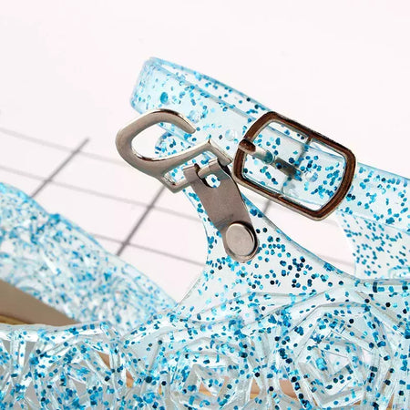 Sandálias de cristal princesa geléia sapatos de salto alto meninas princesa sapatos crianças cosplay festa sapatos de dança