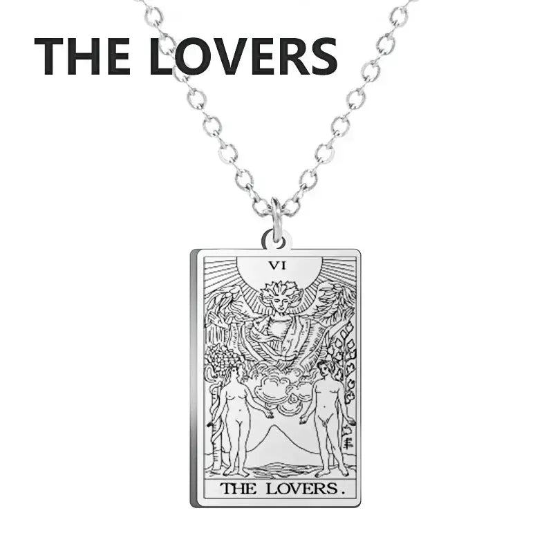 Dawapara cartas de tarô colar feminino colar de aço inoxidável riqueza amuleto clássico tarô grandes arcanos adivinhação charme jóias