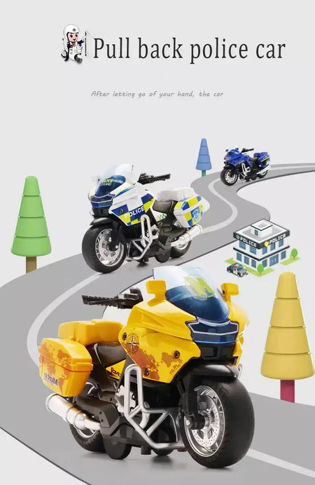 1/14 modelo de carro liga puxar para trás motocicleta locomotiva masculina carro de polícia com luz e veículos de simulação de música brinquedos infantis