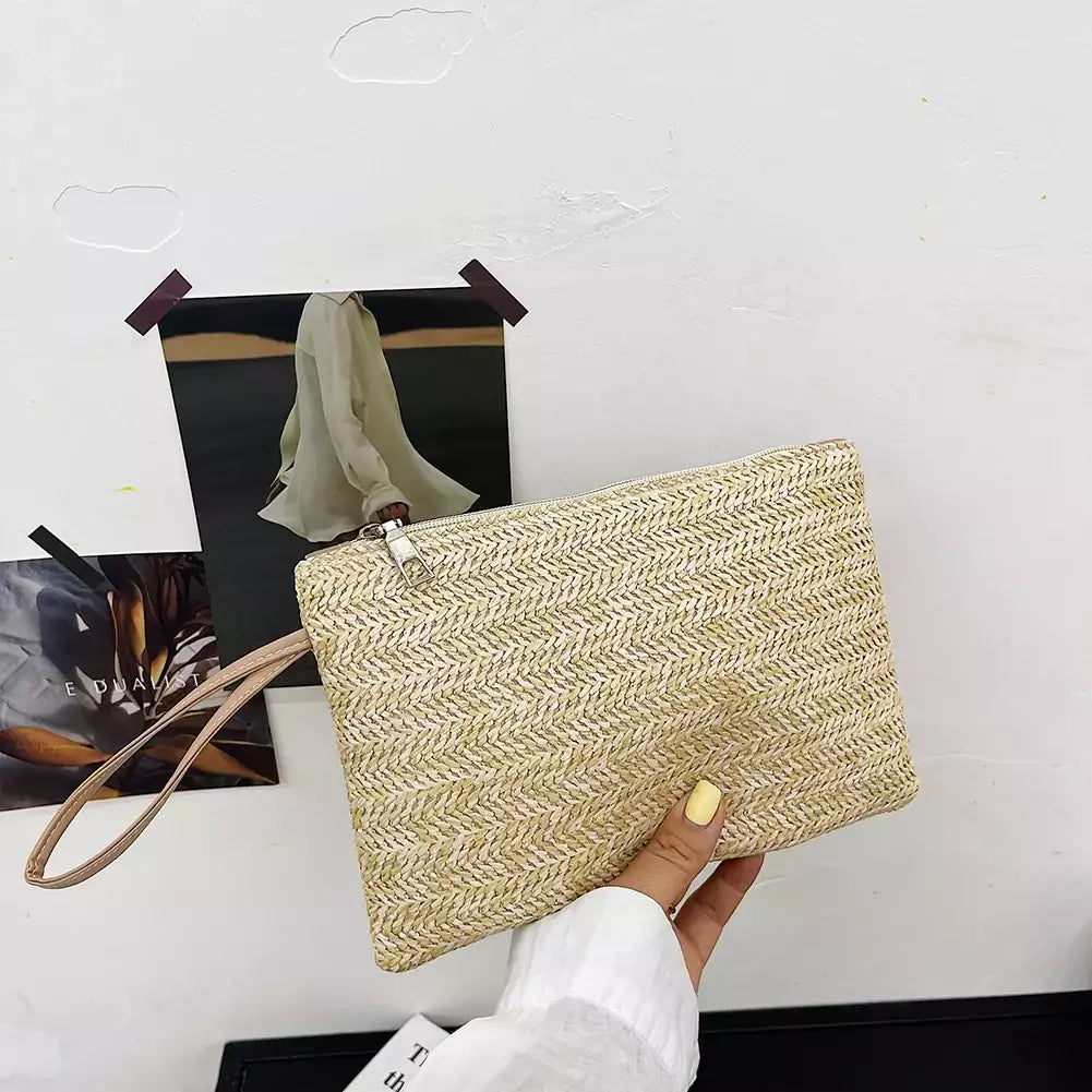 Moda feminina boêmio tecido embreagem wristlet saco casual senhoras praia verão cor sólida pequenas bolsas bolsa branco bege presentes