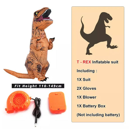 T-Rex-Dinosaur Costume Inflável para Crianças e Adultos, Tyrannosaurus, Role-Playing, Fantasia, Dia das Bruxas, Mascote, Party Apparel