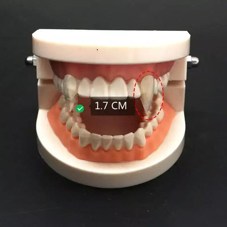 1 par de dentes de vampiro, presas, adereços para dentaduras, fantasia de halloween, dentes falsos, cola sólida, adesivo para dentadura, decoração de festa de halloween