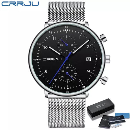 Crrju relógio masculino topo de luxo marca aço inoxidável relógio de pulso militar à prova dwaterproof água data quartzo relógios relogio masculino