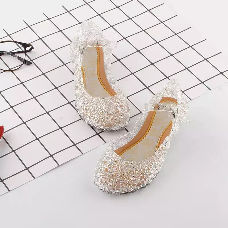 Sandálias de cristal princesa geléia sapatos de salto alto meninas princesa sapatos crianças cosplay festa sapatos de dança