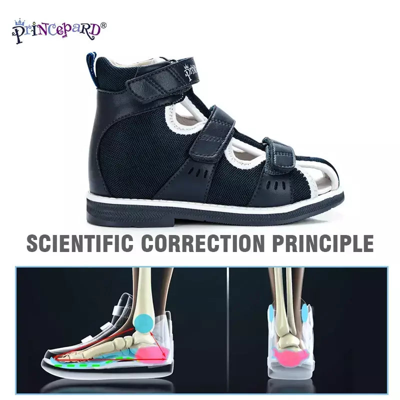 Princepard primavera verão crianças sandálias ortopédicas novo dedo do pé fechado couro arco apoio correção sapatos da criança meninas meninos