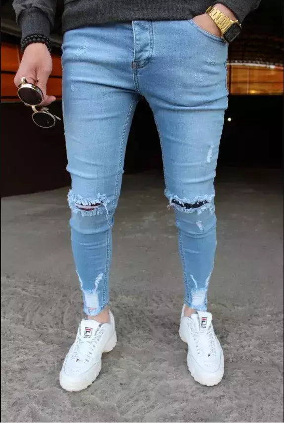 Calças de brim masculinas calças de brim denim calças casuais tendência calças de brim magros para homens moda calças de lápis roupas masculinas