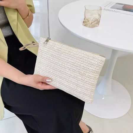 Moda feminina boêmio tecido embreagem wristlet saco casual senhoras praia verão cor sólida pequenas bolsas bolsa branco bege presentes