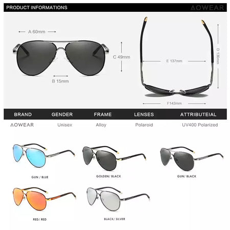 AOWEAR-Óculos polarizados aviação para homens, óculos de sol espelho de direção, óculos piloto clássico, marca masculina Design