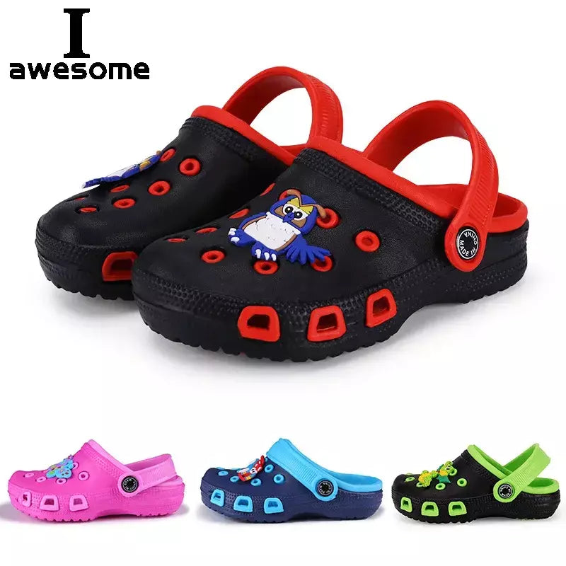 EUR24-35 crianças mules tamancos crianças verão jardim bonito desenhos animados sapatos menina menino sapatos de praia doce cor buraco sapatos de bebê sandálias