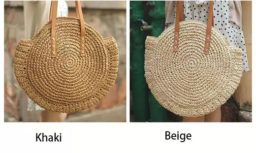 Bolsa de ombro redonda de palha de verão, bolsa de mão feminina de grande capacidade, artesanal, bolsas de praia de vime da moda, bolsa de mão, férias