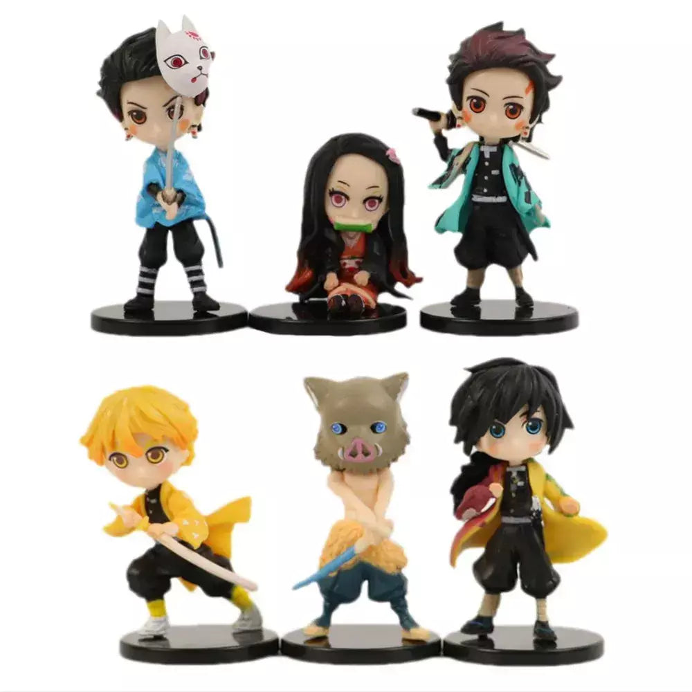 Anime 6 pçs demônio assassino figura 7cm kimetsu não yaiba figura q posket kamado tanjirou kamado nezuko agatsuma figura brinquedos