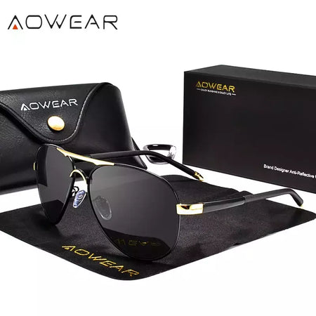 AOWEAR-Óculos polarizados aviação para homens, óculos de sol espelho de direção, óculos piloto clássico, marca masculina Design