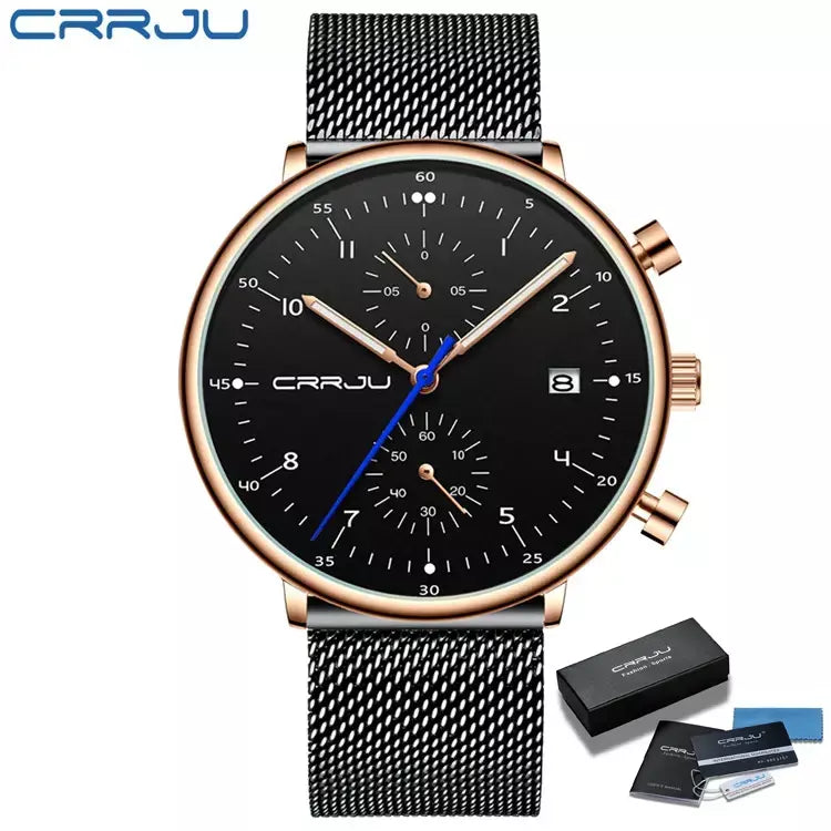 Crrju relógio masculino topo de luxo marca aço inoxidável relógio de pulso militar à prova dwaterproof água data quartzo relógios relogio masculino