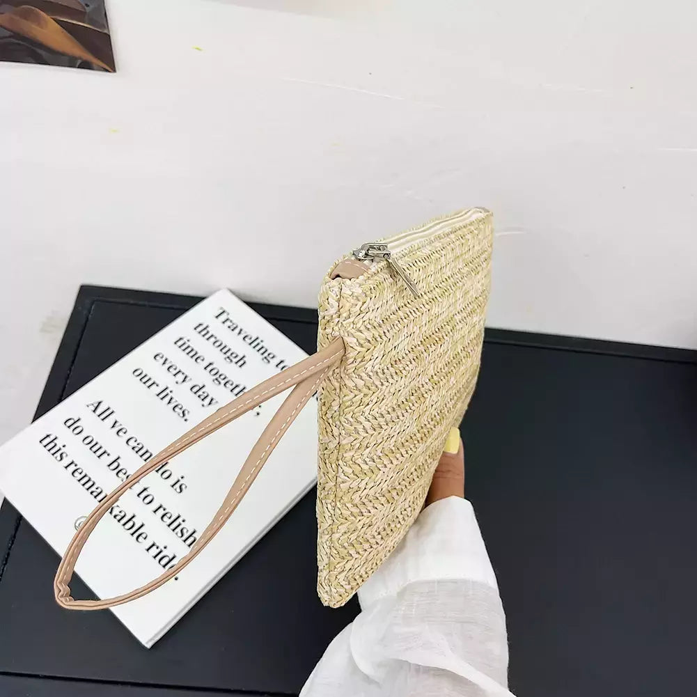 Moda feminina boêmio tecido embreagem wristlet saco casual senhoras praia verão cor sólida pequenas bolsas bolsa branco bege presentes