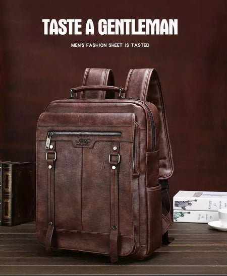 JEEP BULUO-Bolsa Masculina Casual para Laptop, Mochila de Couro Dividido, Bolsa para Computador, Alta Capacidade, Nova Tendência