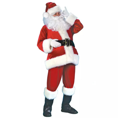 Natal papai noel traje barba lotes homem cosplay roupas de papai noel fantasia vestido no natal masculino traje terno para adultos