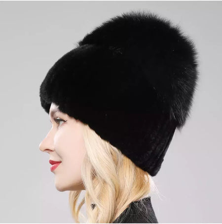 Real Genuine Fox Fur Gorros Chapéu para Mulheres, Pele de Coelho Rex Natural Boné de Caveira, Chapéus de malha para meninas, inverno, estilo russo, novo
