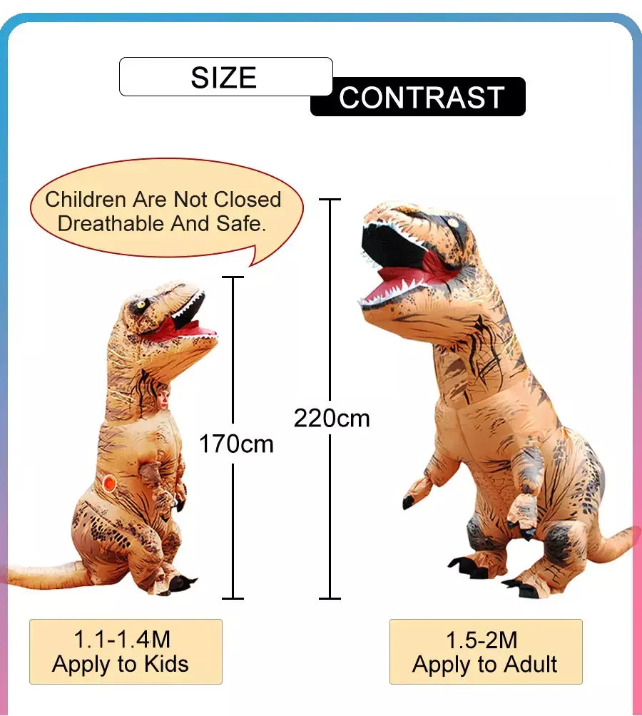 T-Rex-Dinosaur Costume Inflável para Crianças e Adultos, Tyrannosaurus, Role-Playing, Fantasia, Dia das Bruxas, Mascote, Party Apparel