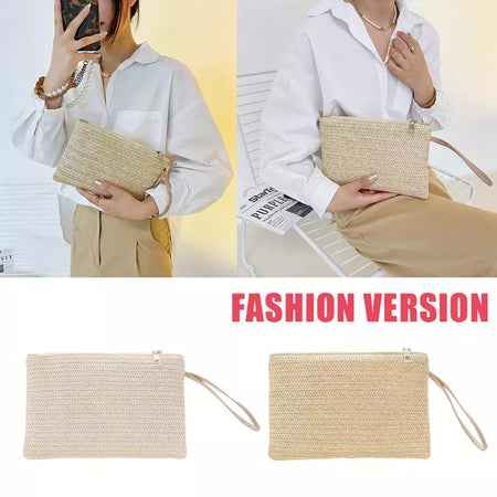 Moda feminina boêmio tecido embreagem wristlet saco casual senhoras praia verão cor sólida pequenas bolsas bolsa branco bege presentes