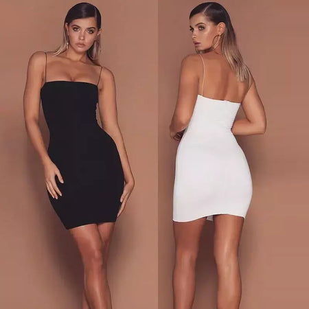 Sexy robe femme cintas magro sem mangas halter estiramento mini vestido 2019 verão vestido feminino branco preto cinta de espaguete vestido