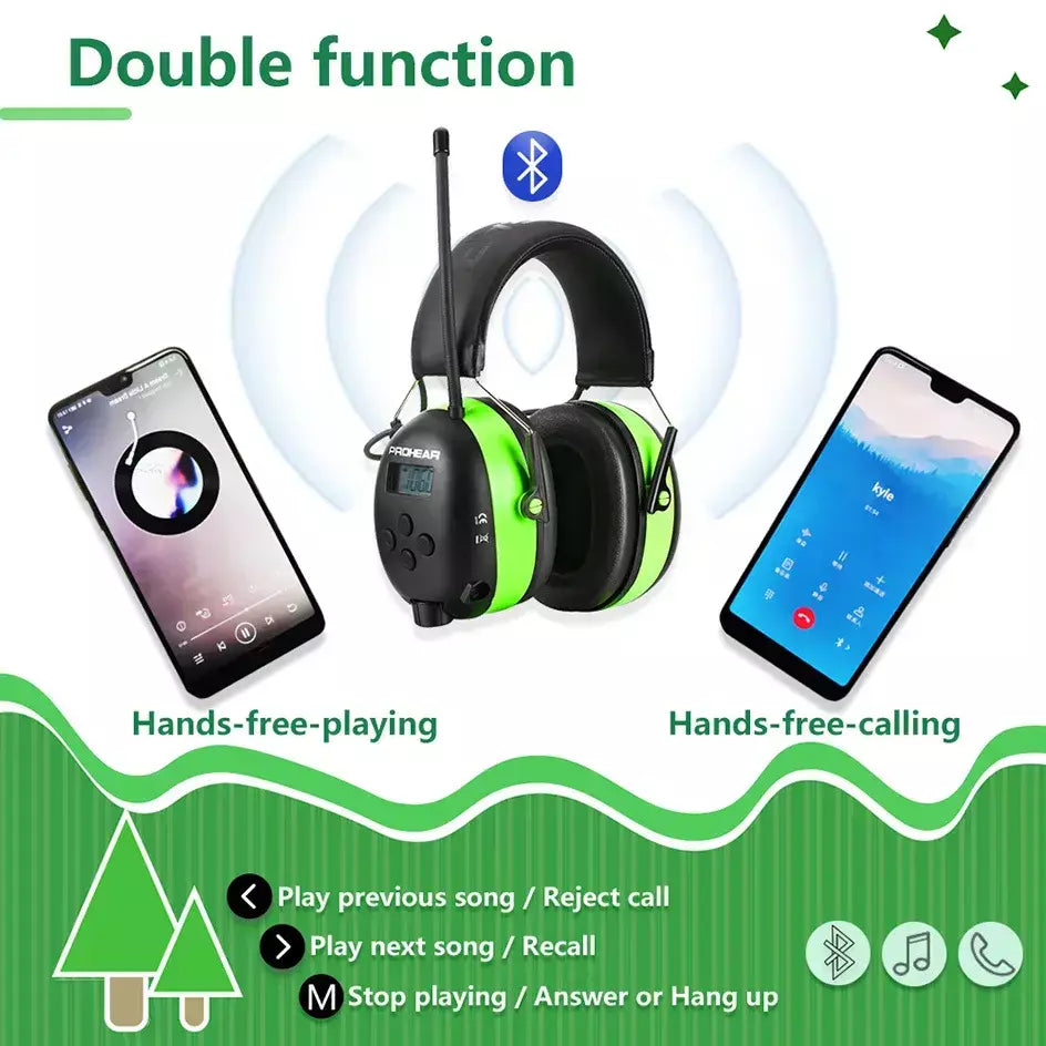 Proteção auditiva fones de ouvido bluetooth protetores de ouvido eletrônicos rádio am/fm 5.0 para corte segurança protetores de ouvido 2000mah bateria de lítio