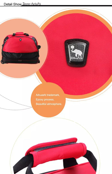 OIWAS-mochila masculina com carrinho, mala de rolamento dobrável, repelente de água, bagagem de mão com rodas, bolsa de mão, pacote de expansão de 56 litros