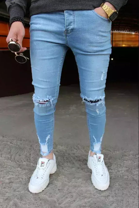 Calças de brim masculinas calças de brim denim calças casuais tendência calças de brim magros para homens moda calças de lápis roupas masculinas