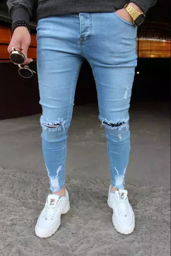 Calças de brim masculinas calças de brim denim calças casuais tendência calças de brim magros para homens moda calças de lápis roupas masculinas