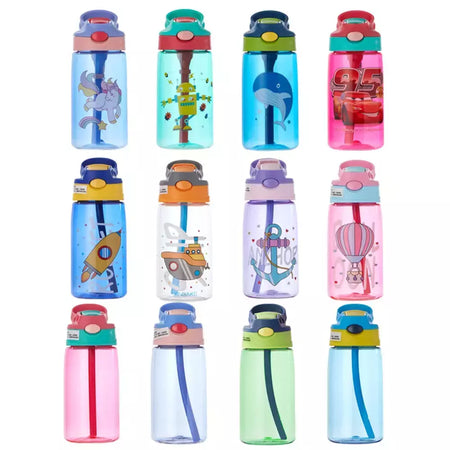 Bebê criativo dos desenhos animados alimentando copos com canudos, garrafas de água infantis, copos portáteis ao ar livre, à prova de vazamento, 480ml