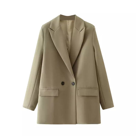 TRAF-Blazer de trespassado feminino, gola entalhada, manga comprida, chique, senhora do escritório, casaco vintage, casacos femininos, tops elegantes, moda