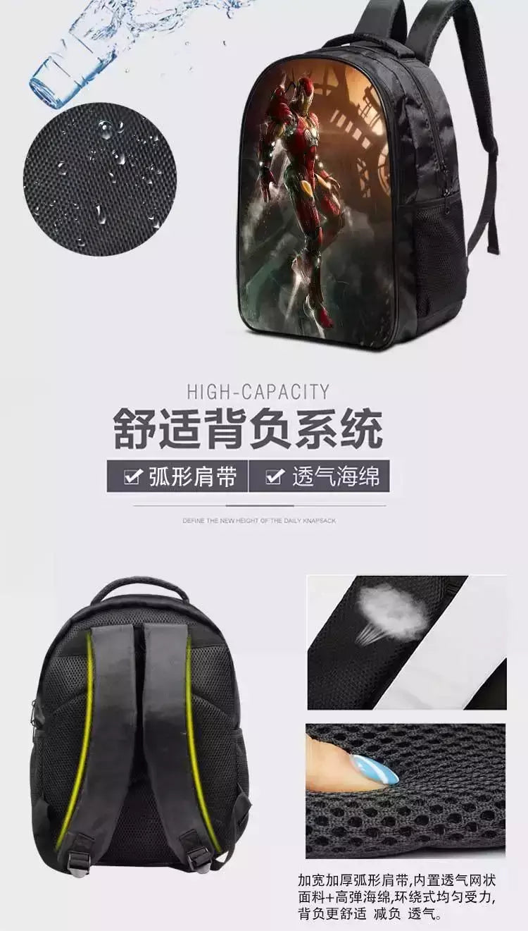 Bolsa Escolar Marvel Super Heroes para Crianças, Mochilas Homem de Ferro, Mochila 3D Anime, Bolsa de Viagem Infantil, Meninos, Escola Primária, Novo