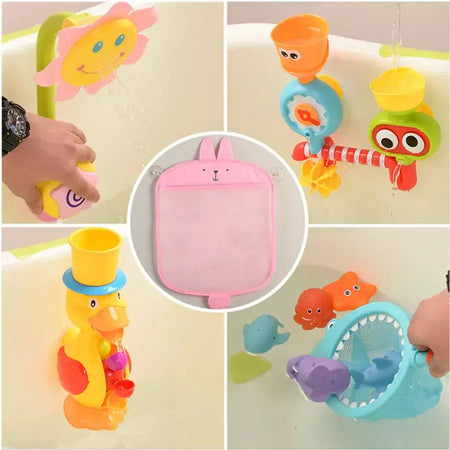 Qwz novo pato dos desenhos animados do bebê saco de malha do banheiro otário design para brinquedos de banho crianças formas animais pano areia brinquedos armazenamento net saco