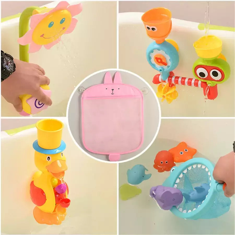 Qwz novo pato dos desenhos animados do bebê saco de malha do banheiro otário design para brinquedos de banho crianças formas animais pano areia brinquedos armazenamento net saco