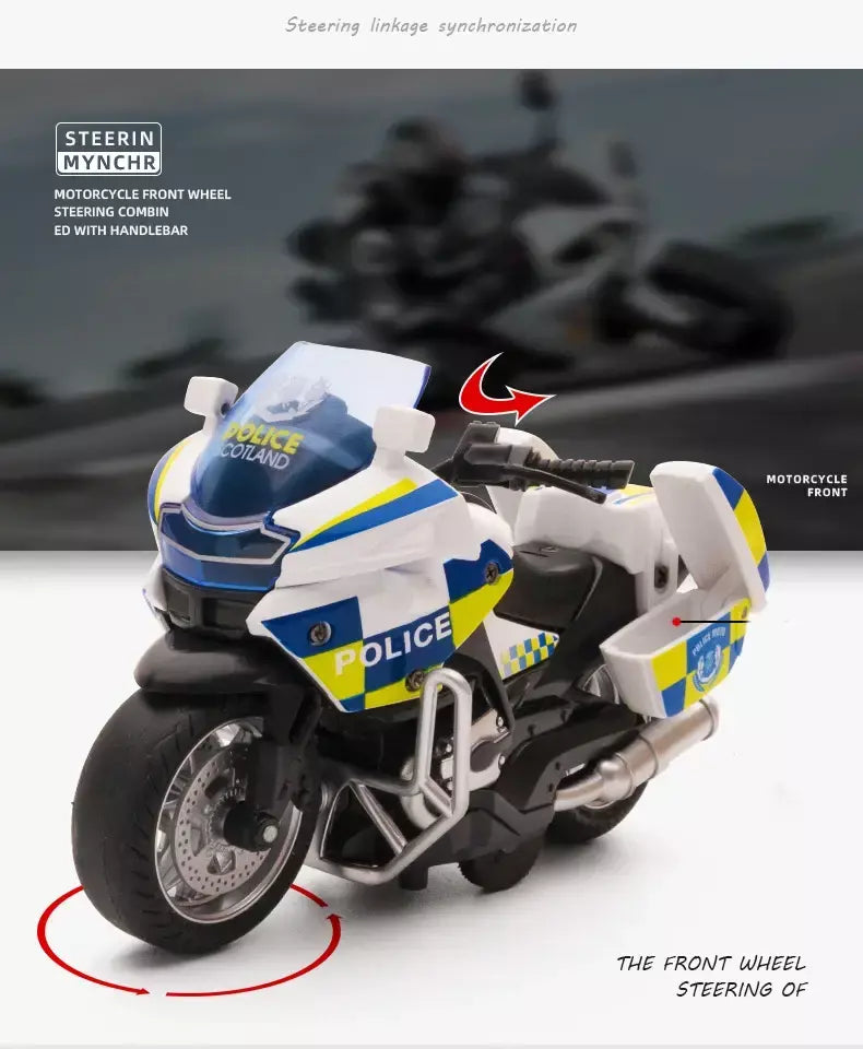 1/14 modelo de carro liga puxar para trás motocicleta locomotiva masculina carro de polícia com luz e veículos de simulação de música brinquedos infantis